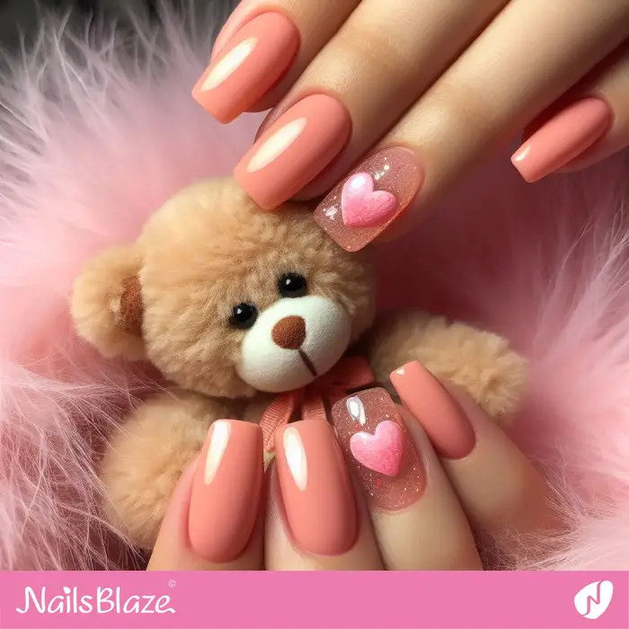 Peach Fuzz Nails with Jelly Accent and Hearts | Valentine Nails - NB2361